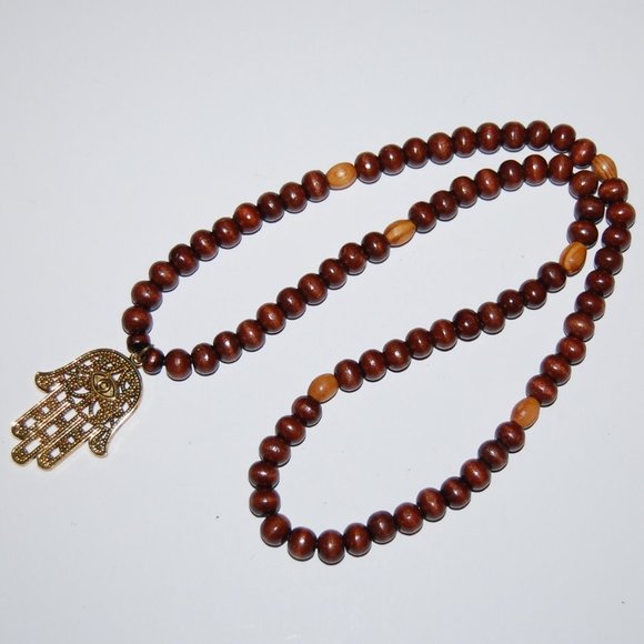 Hamsa Hand Necklace,Hamsa Wood Necklace,Wood Necklace,Hamsa Hand Wood Ne… - Picture 1 of 4